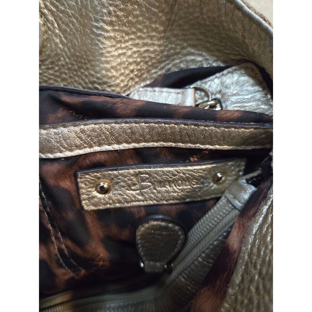 B. Makowsky Gold Snakeskin Pattern Linen Satchel Purse - Picture 7 of 9